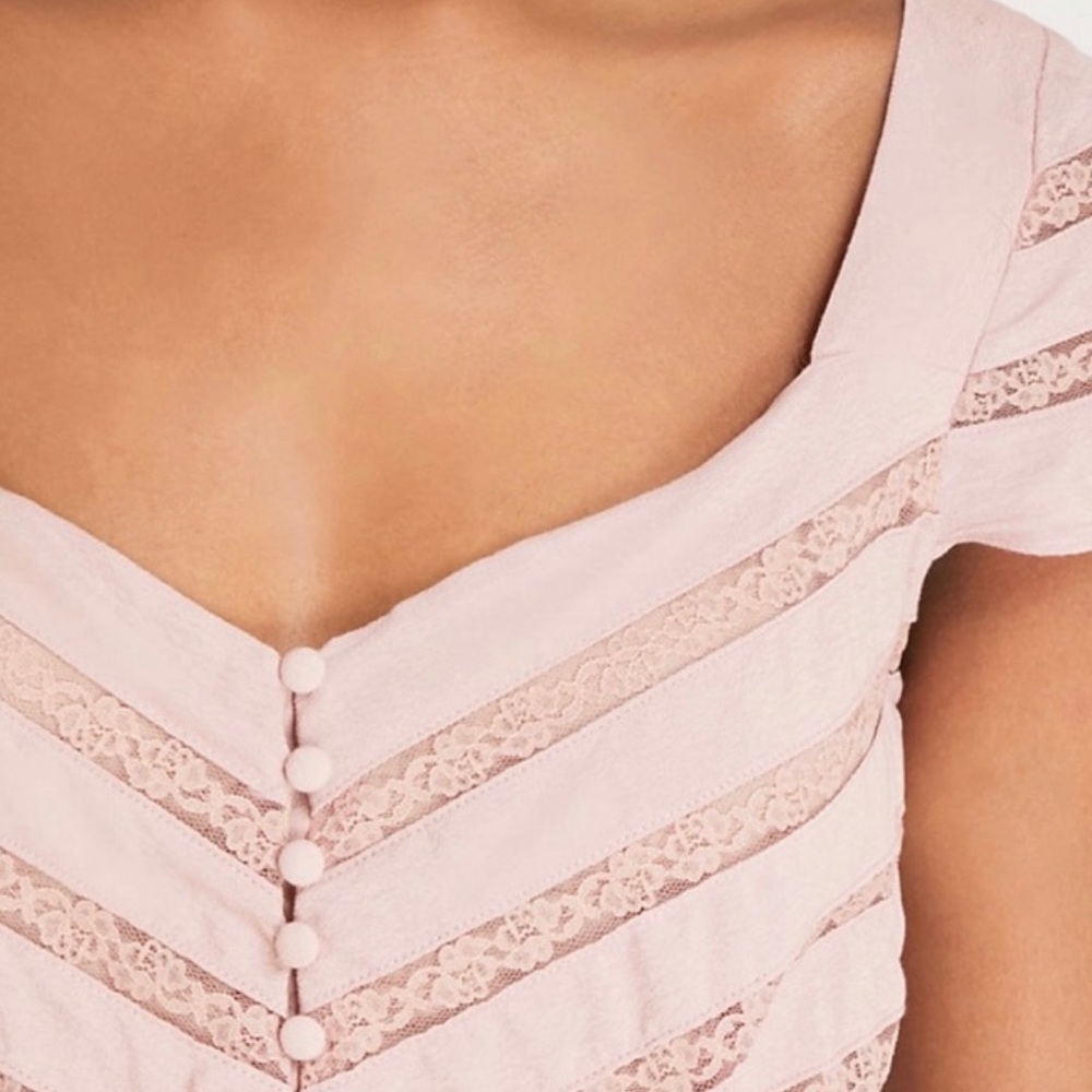 NEW FREE PEOPLE PINK LACE INSET MINI DRESS - Picture 3 of 10